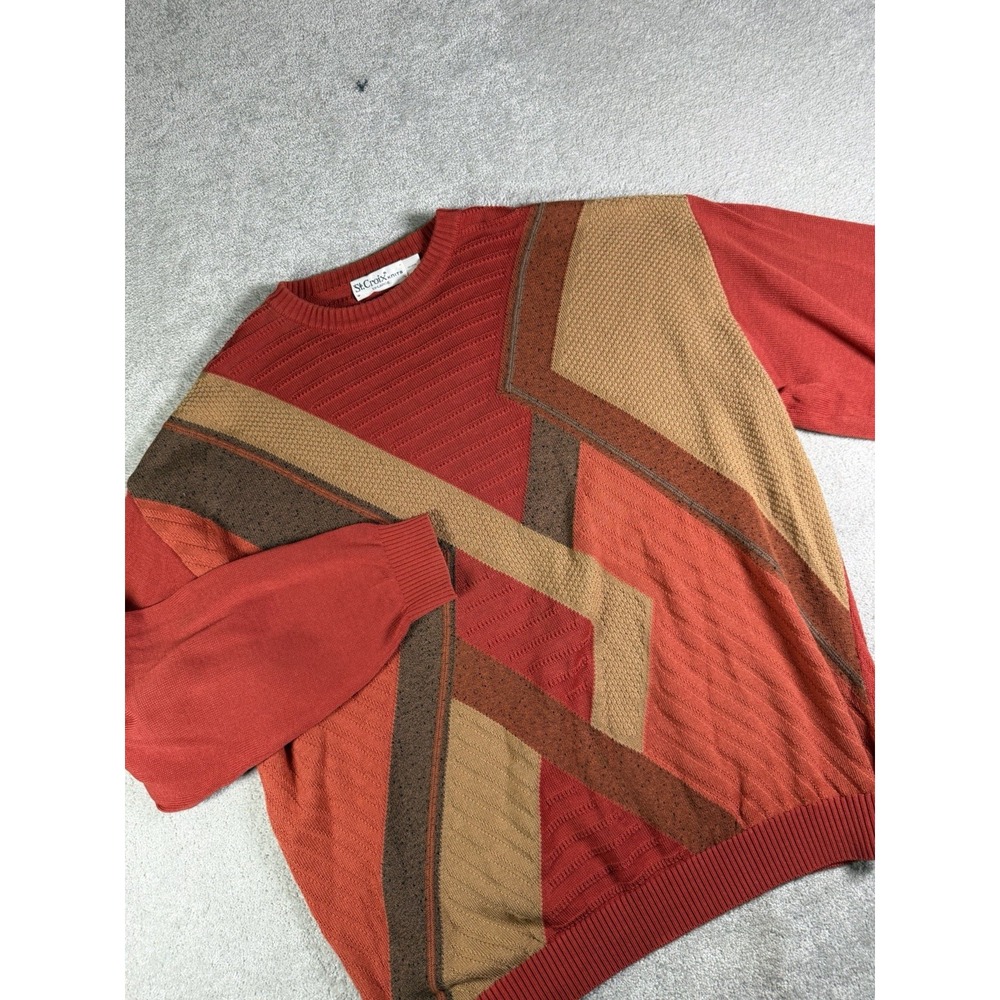 St. Croix Knits Vtg Men's XXL Vintage Geometric Colorblock Cotton Crewneck